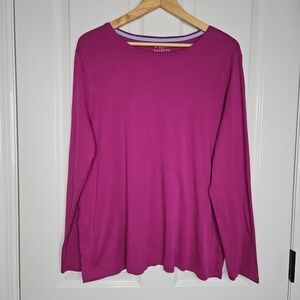 Talbots Tee 2X Pink Magenta 100% Pima Cotton Long Sleeve Womens Plus Lightweight